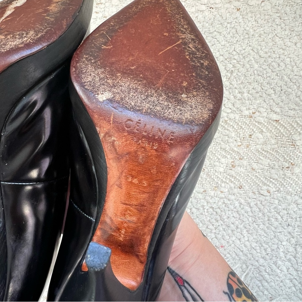 CELINE Heels Black Patent Leather Pointed Toe Platform High Heel Pumps 36.5/ 6.5 - Picture 10 of 15